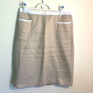 Brooks Brothers tan linen skirt, fully lined, back zip, knee length
